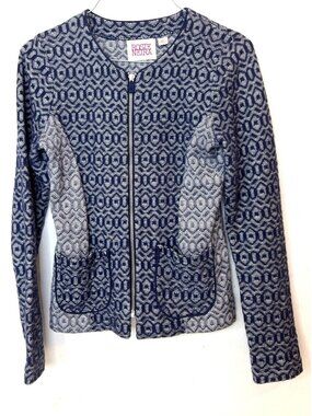 Rosie Neira Anthropologie Geo-Diamond Full Zip Knit Jacket S Blue Womans Small